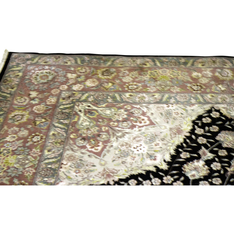 Hand Knotted Wool Area Rug in Black And Cream