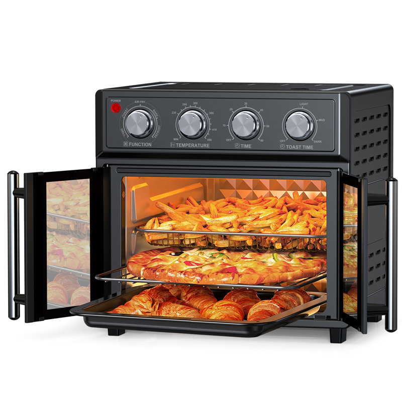 Large Capacity French Double-Door Air Fryer Convection Toaster Oven, 1700W, 7 Preset Menus, 7-In-1 Multi-Function: Bake, Roast, Grill, Toast, Dehydrate, Defrost, Stainless Steel/Black | Gift Idea