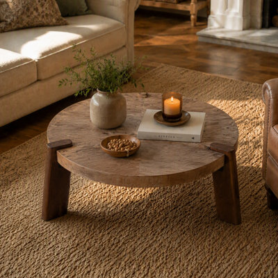 Table basse ronde en bois rustique 36,62 po pour le salon, facile à assembler