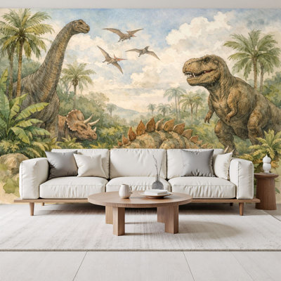 kids Peel and Stick Wallpaper Colorful Dinosaur Prehistoric Jungle Pterosaurs Wall Murals 69"H x 96"W Removable PVC Wall Paper Self-Adhesive Wall Decor for Bedroom Living Room Home Office