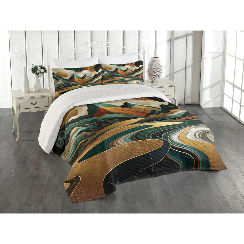 Polyester Abstract Coverlet, King Coverlet + 2 Standard Shams