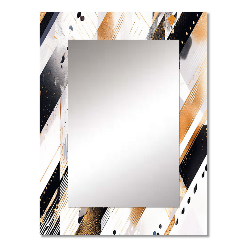 Gold Black Symmetrical Sripes I - Cubism Unique Wall Mirror, Modern Mirror, Printed Metal Art, 32" x 24"