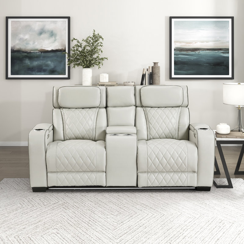 Causeuse inclinable électrique en similicuir de 73,5 po Dahmen, Taupe