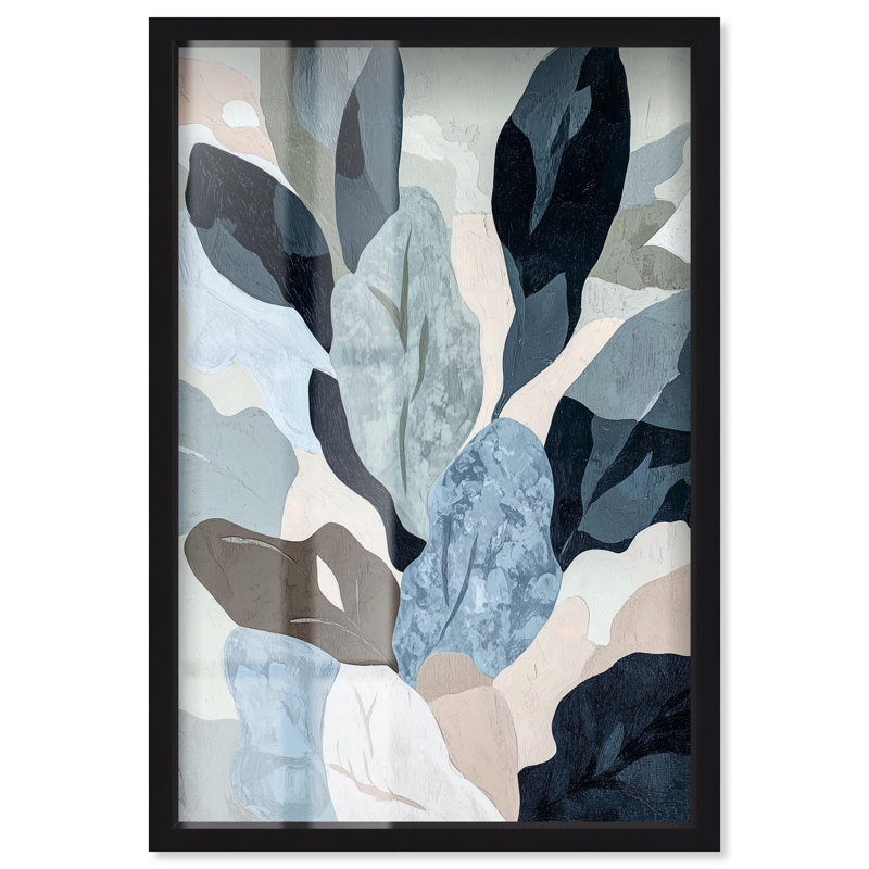 Overlapping of Leaf II Shadowbox Print Blue Wall Decor by Art Remedy, Black Frame, 31 x 46, 46" H x 31" W, Black Frame