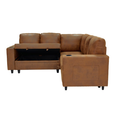 76.5-Inch L-Shaped Sleeper Sectional Sofa with Pull-Out Bed, Storage, Cup Holders and Side Pockets