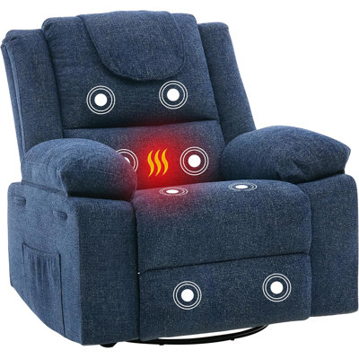 Oversized Swivel Massage Recliner Chair, Heated Fabric Lounge Armchair
