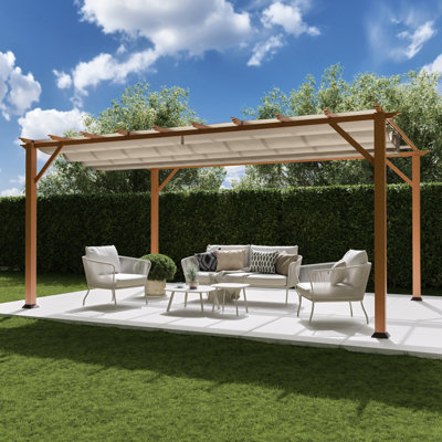 Florence 16 ft. W x 11 ft. D Wood Grain Aluminum Pergola in Canadian Cedar Finish with Canopy -  Paragon-Outdoor, PR16WD1S