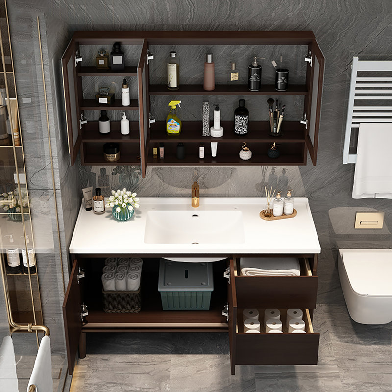Meuble-lavabo sur pied 39,76 po en chêne massif avec miroir, 40"