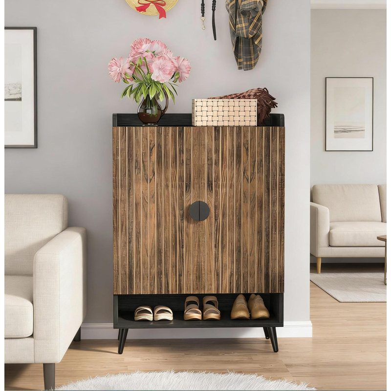 Armoire rustique, rangement rétro, armoire à chaussures pratique, Brun rustique / noir