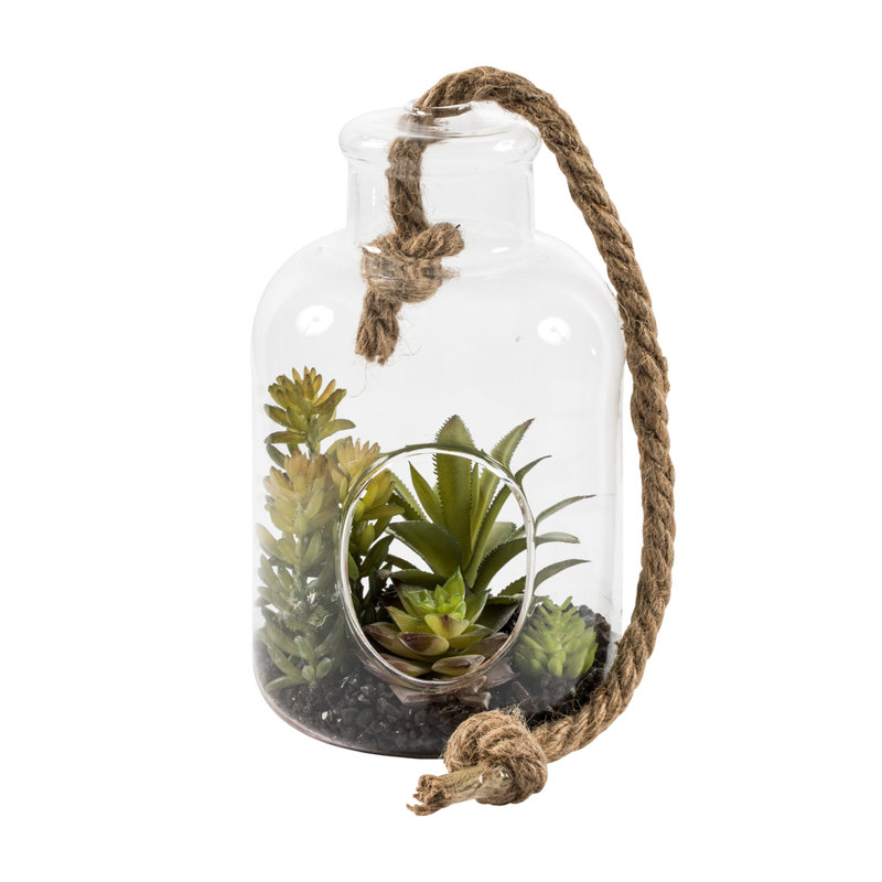 9'' Faux Succulent in Glass Jar