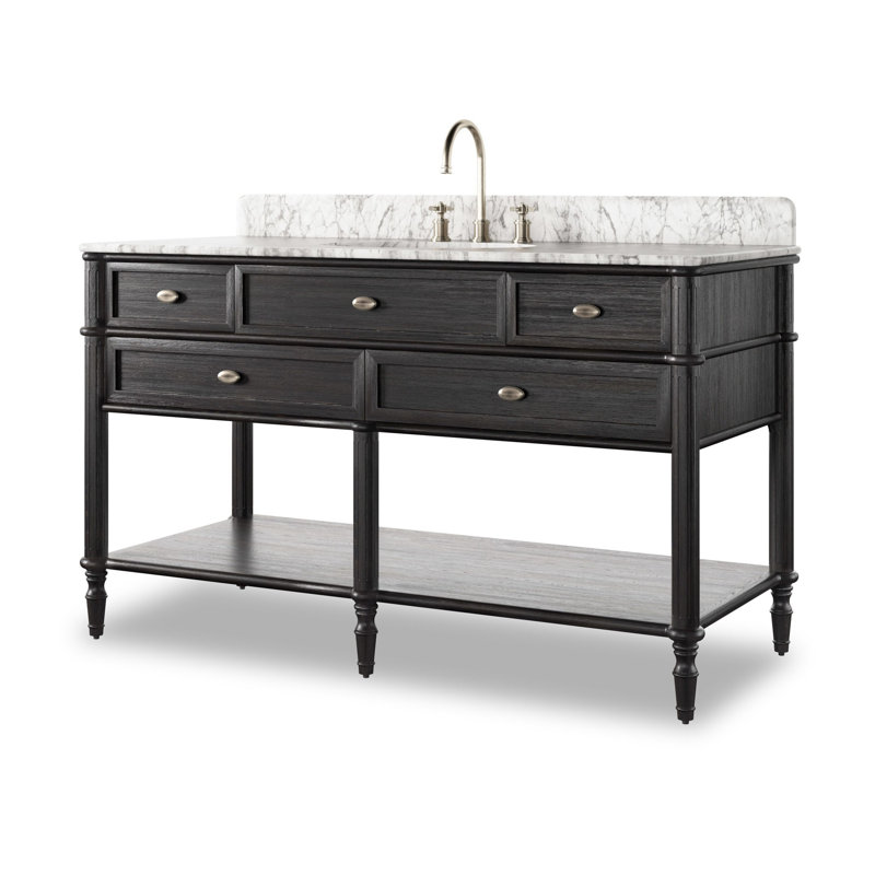 Toulouse Single Wide Vanity-Satin Black Veneer, Satin Black Veneer