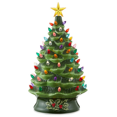 24in X-Large Pre-Lit Ceramic Christmas Tree Decor w/ LED Lights
