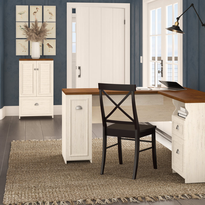 Paelynn L-Shaped Executive Desk, Tea Maple/Antique White