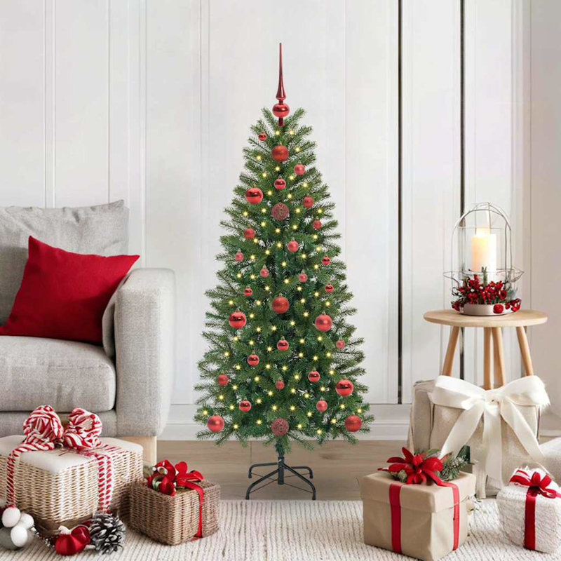  Artificial Christmas Tree with 150 LEDs Green PE and PVC, Red, 3.94' H