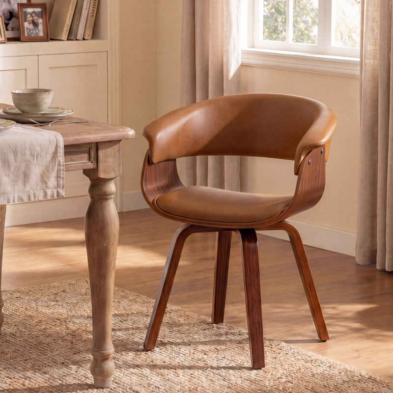 Modern Upholstered Dining Chairs, Brown Faux Leather With Wooden Legs, Soft Padded Seat And Back, Scandinavian Kitchen And Dining Room Side Chairs​​