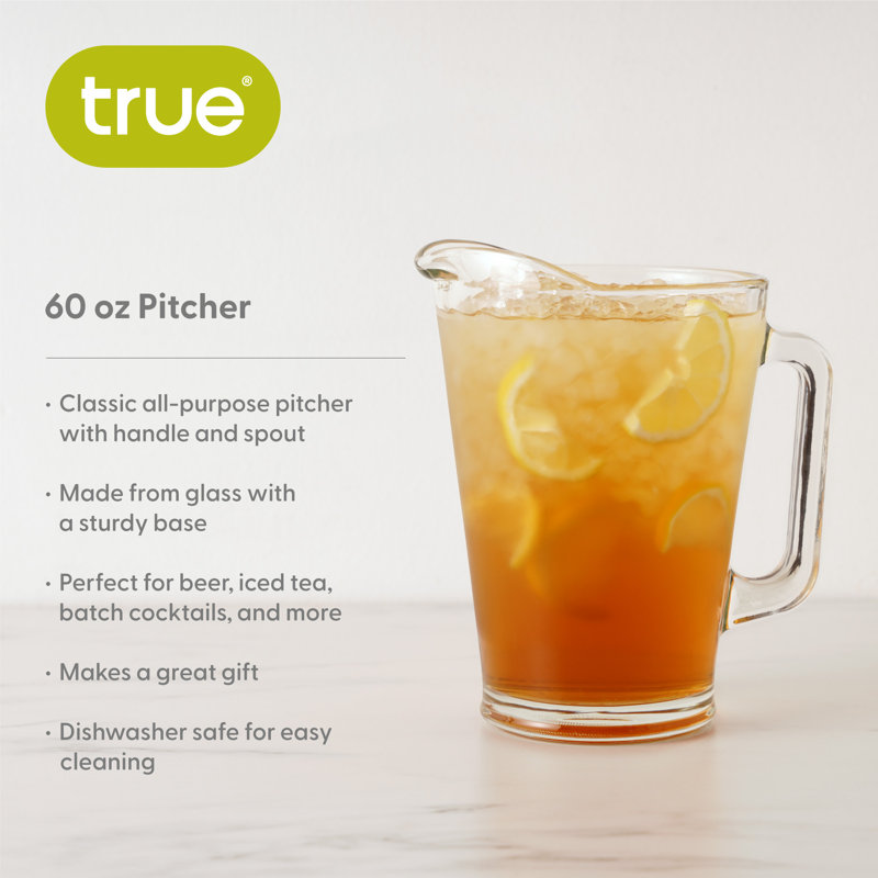 True Large Clear Glass Round Pitcher, 60 oz Capacity