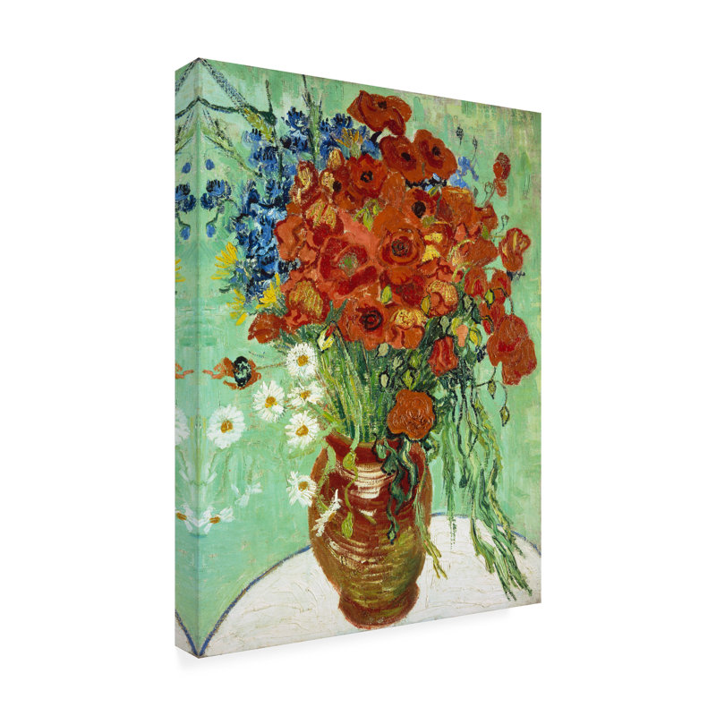 Vase avec fleurs de bleuet et coquelicots sur toile par Vincent Van Gogh, H 19 po x l 14 po x P 2 po