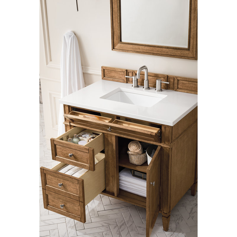 Brittany 36'' W Single Vanity, Saddle Brown, White Zeus, 8" Widespread