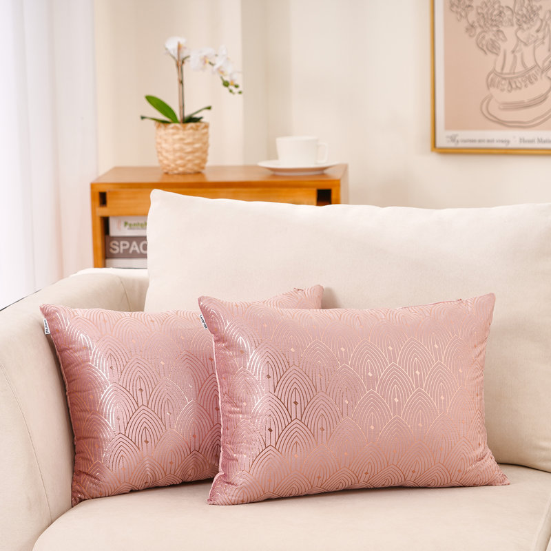 Warisi - Housse et housse de coussin géométrique en velours abstrait géométrique, Rose