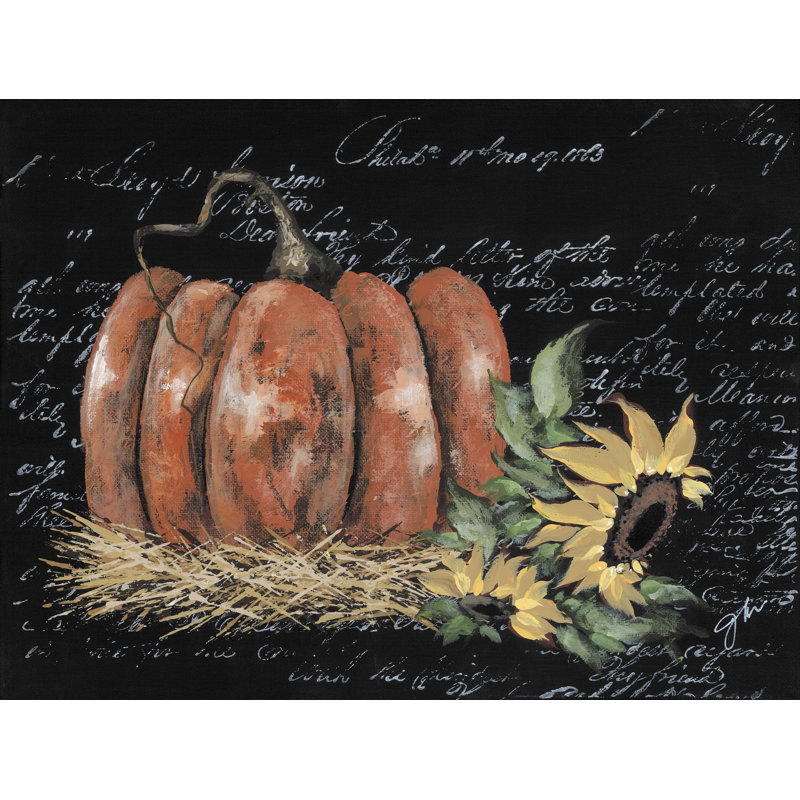 Impression de tournesol Scripty avec citrouille sur toile par Julie Norkus, H 12 po x l 18 po