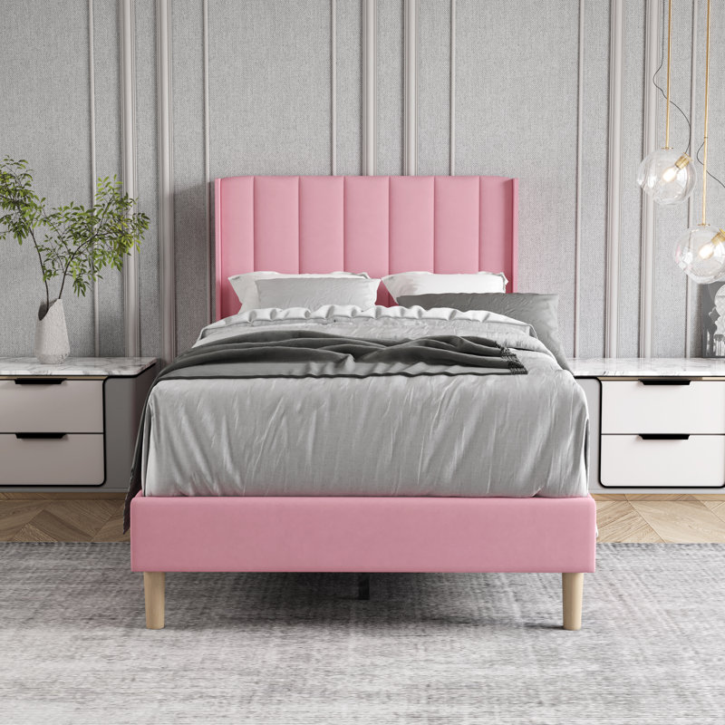 Upholstered Wingback Bed, Full, Pink