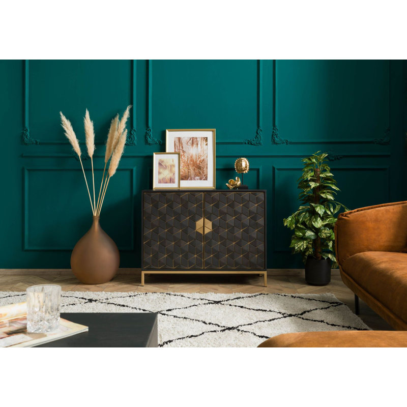 DIAMOND 98cm Solid Wood Sideboard, Grey/Brown/Blue