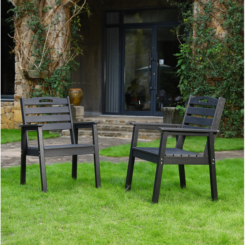Ensemble de chaises de terrasse en PEHD pour l'extérieur, nécessitant peu d'entretien - pour les jardins, les cours et les terrasses - Noir (dossier)
