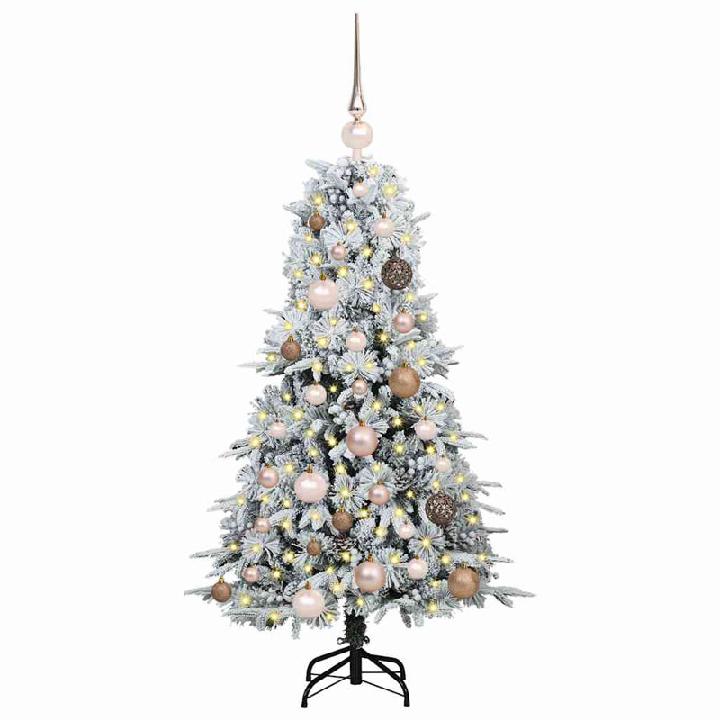 Artificial Hinged Christmas Tree Green PE and PVC, White/Brown/Ivory, 3.94' H