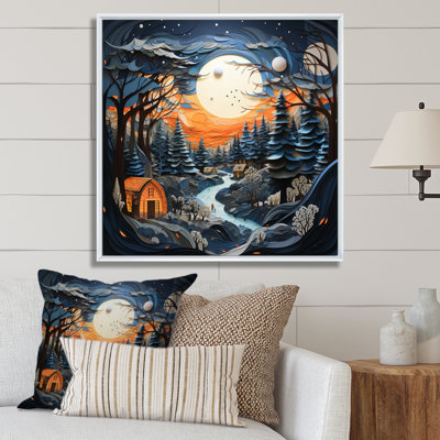 «Orange Orange Winters Papercut Landscape III», reproduction d'art sur toile