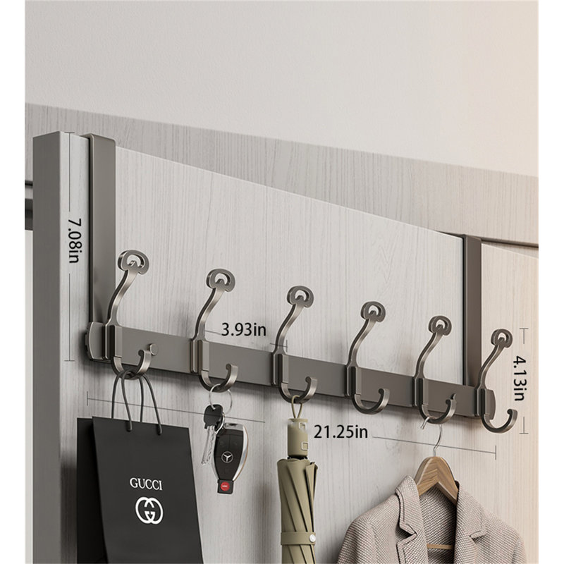 Porte-crochet en alliage d'aluminium au-dessus de la porte, H 11 po x l 21,25 po x P 1,81 po