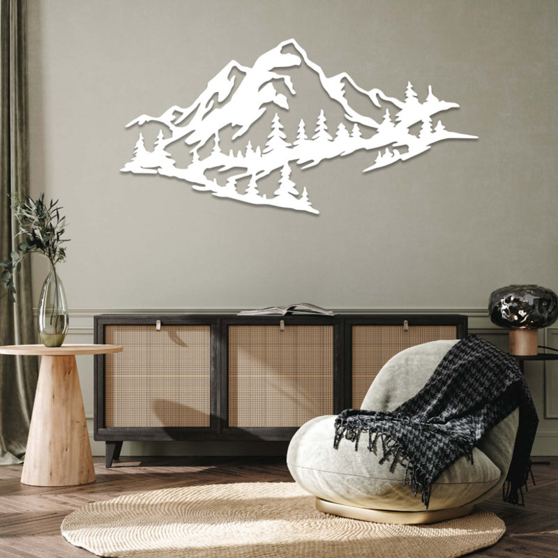 Art mural en métal Mountain View, H 22 po x l 47 po x P 0,12 po, Blanc