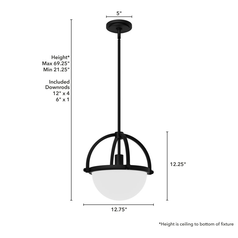 Wedgefield 1 - Light Shaded Globe Pendant, Matte Black