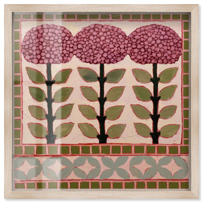 Patterned Petals II Shadowbox Print Pink Floral Wall Art by Art Remedy, Blonde Frame, 24 x 24