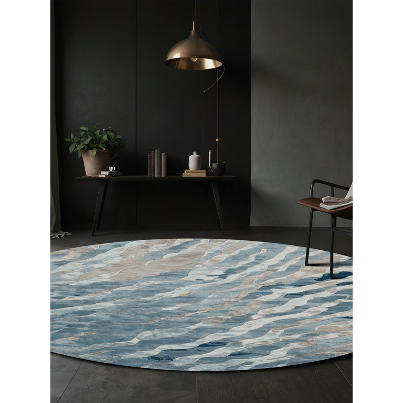 Machine Washable Gray Area Rug, Round 3'