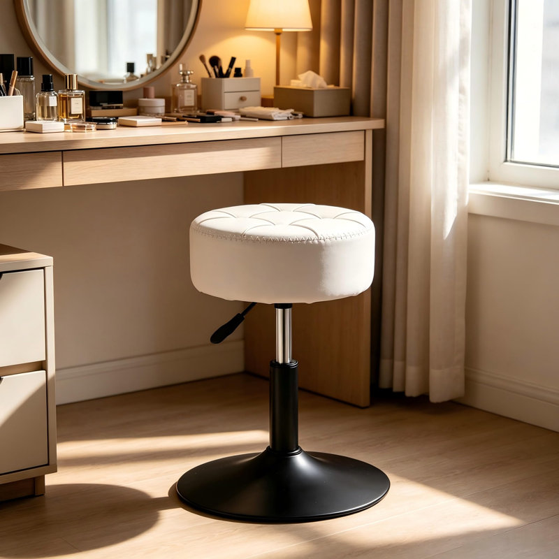 Metal Accent Stool, White, PU leather
