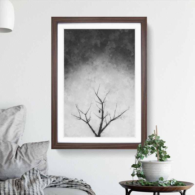Bird House in a Tree - Picture Frame Graphic Art Print, 33cm H x 24cm W x 2cm D, Walnut Framed