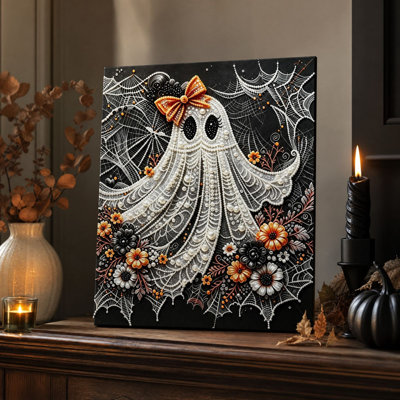 Décoration d'Halloween : Trousse de peinture fantôme diamant, motif dentelle, toile d'araignée, motifs floraux, mosaïque DIY, art mural pour les fêtes et décoration intérieure