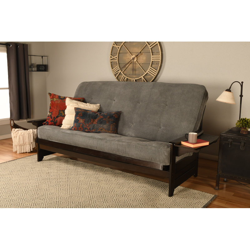 Stratford 86" Wide Queen Futon and 6000 Mattress, Espresso, Marmont Thunder, Innerspring