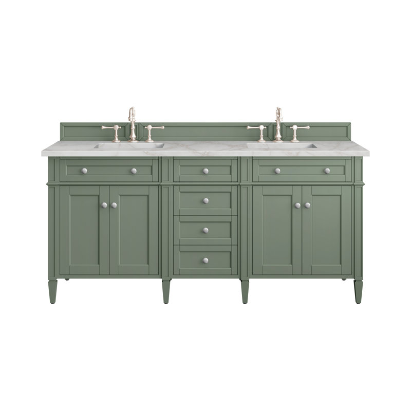 Brittany 72" Double Vanity W/FreePower Wireless Charger, Smokey Celadon, Victorian Silver