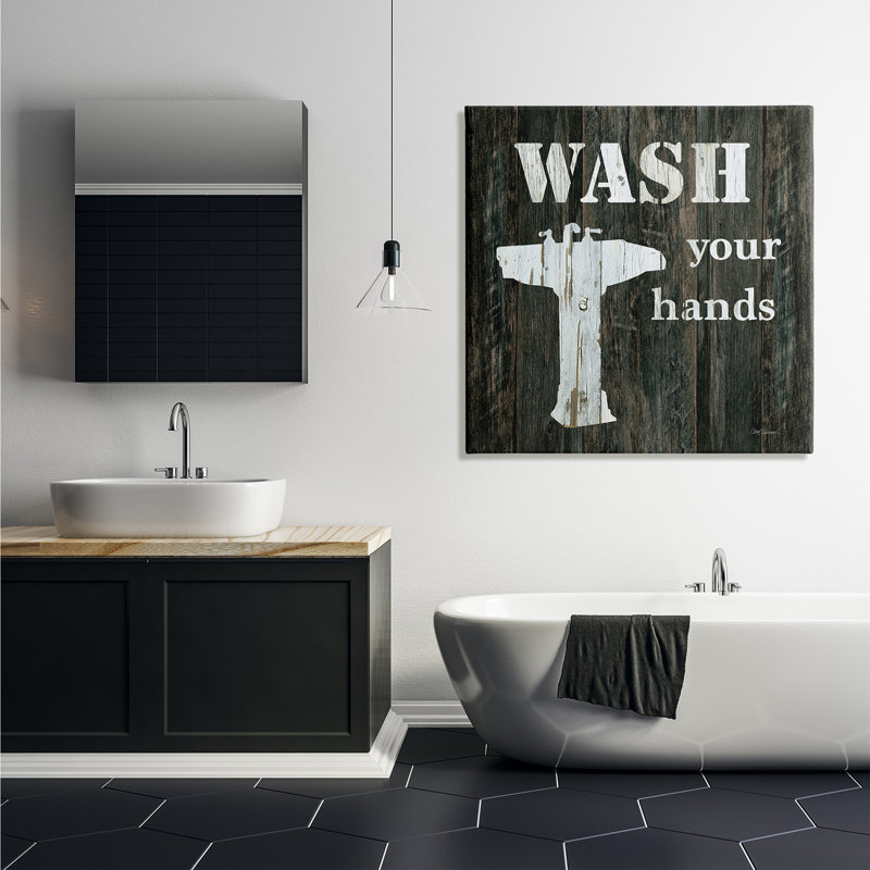 Lavabo pour salle de bain «Wash Your Hands» par Carol Robinson, H 36 po x l 36 po x P 1,5 po, Toile tendue