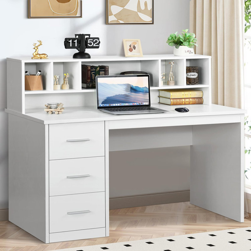 Bureau d'ordinateur avec huche, Blanc