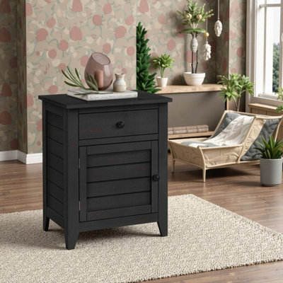 25-inch Height Wood Veneer Accent Table with Storage Drawer and Cabinet Transitional End Table or Nightstand for Bedroom