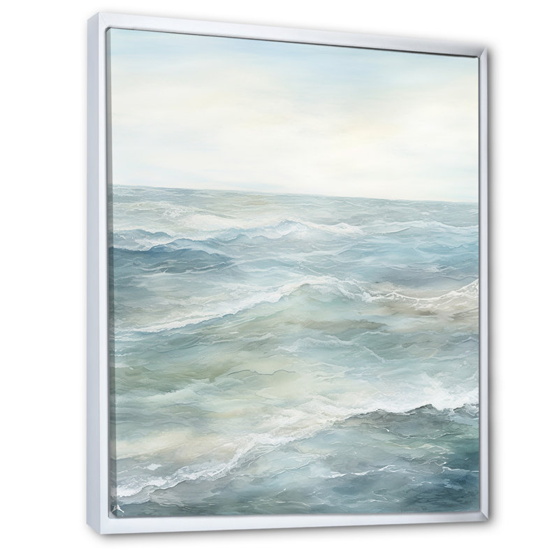 «Ocean Minimal Waves Charm I», reproduction sur toile, Cadre flottant blanc, H 44 po x l 34 po x P 1,5 po