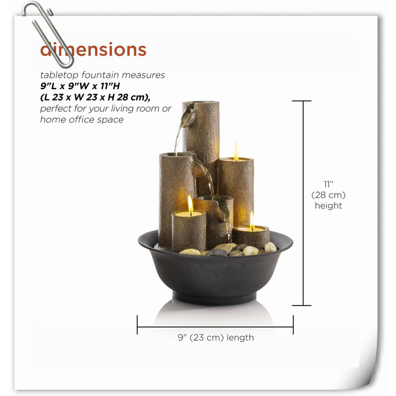 Fontaine d'intérieur à plusieurs niveaux pour table avec 3 bougies pour table et bureau, 11 po, brun