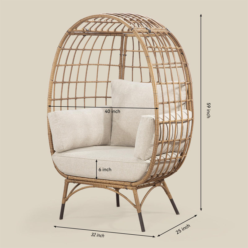 Fauteuil de patio avec coussins Cuccia, Beige, Fauteuil à œufs
