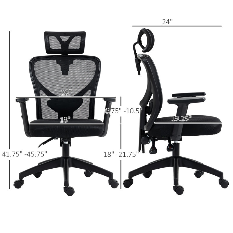 Fauteuil de bureau à domicile, filet ergonomique à haut dossier avec support lombaire, réglable, accoudoir et hauteur, option d'inclinaison de travail noire