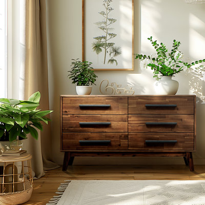 LECY Acacia Legacy Solid Wood Dresser with 6 Drawers Double Dresser