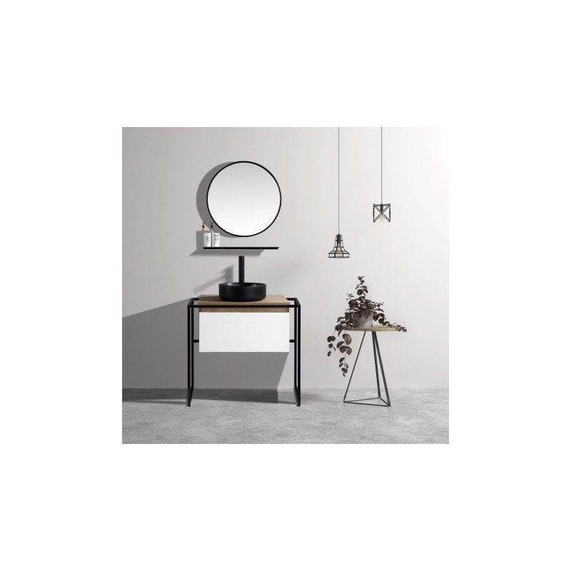 Ensemble de meuble-lavabo simple 32 "avec miroir, Noir / blanc / forêt, Forêt