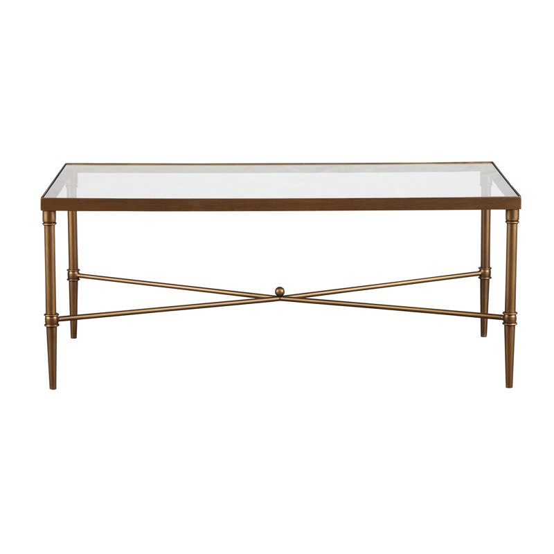Bronze Rectangular Glass Top Cocktail Table with X-Base