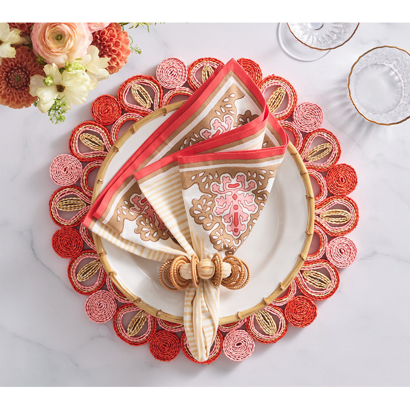 Filigree Napkin, White/Brown/Coral